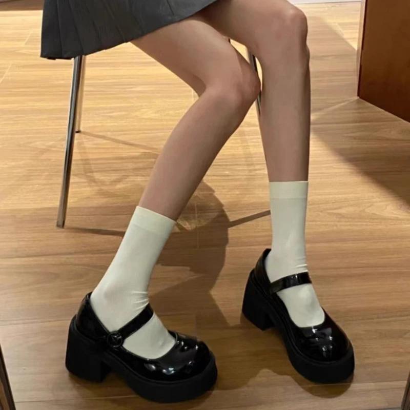 Fashion Platform Thick High Heel Women Mary Jane Shoes Fashion Shallow Round Toe JK Single Shoes Ladies Dancing Party Prom Footwear