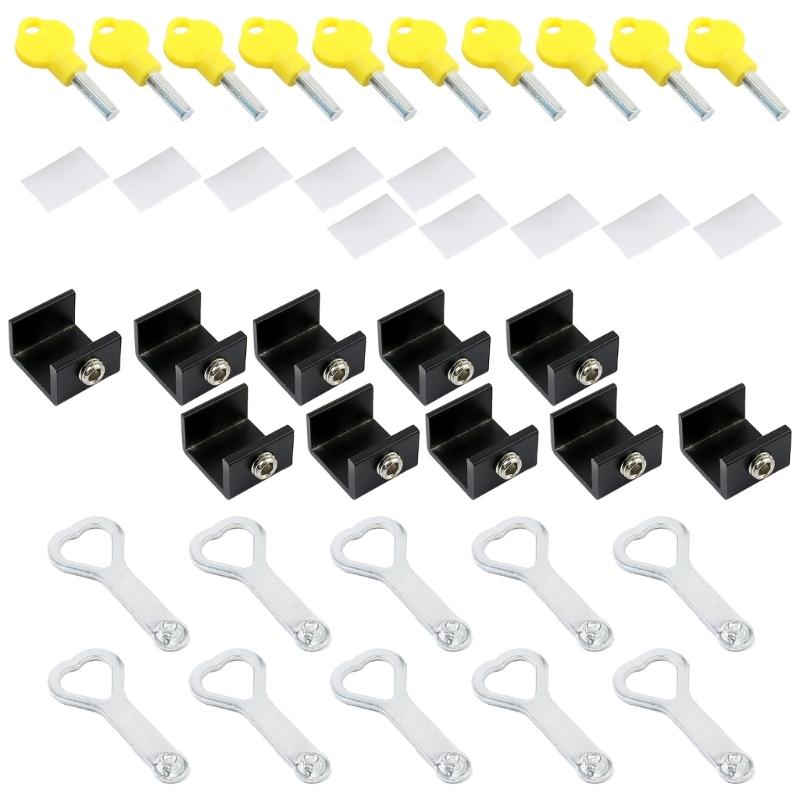 10Pcs Aluminum Alloy Window Stoppers Sliding Window Antitheft lock with Key Sliding Door Frame Restrictor Security Lock