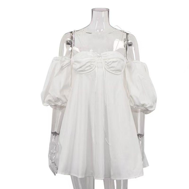 

European and American New Fashion Temperament Slim fit Puff sleeve Sexy Tube Top Dress Sexy Seamless Dress White L