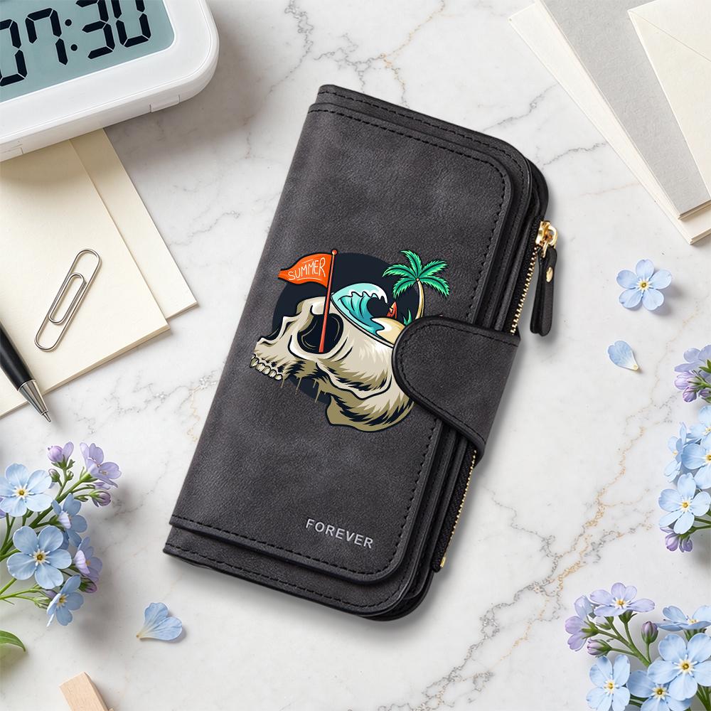 Summer Skull Pattern Long Wallet Forever Style Card Holder Casual Daily Purse