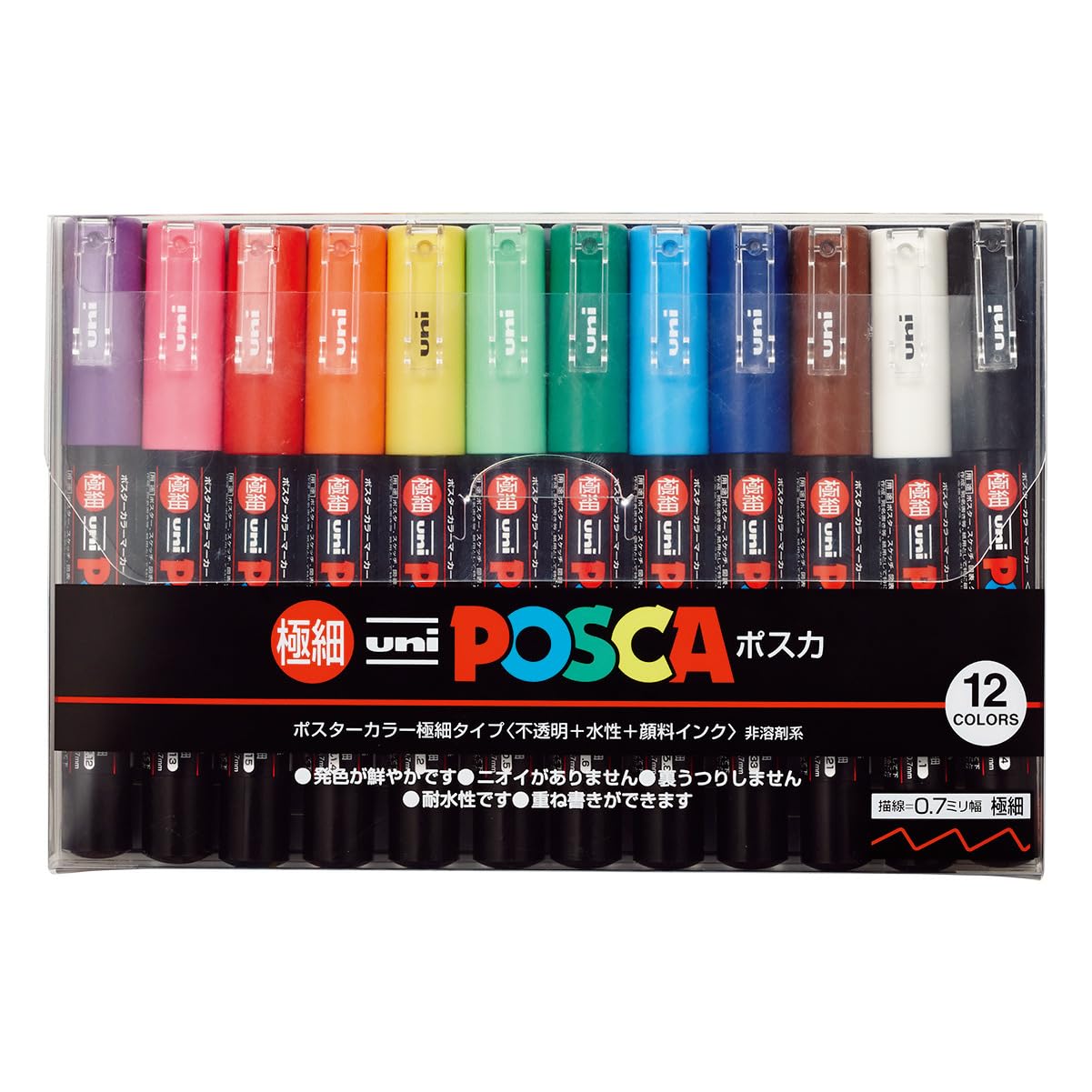 

Mitsubishi Pencil Ручка на водной основе Posca Экстратонкая 12 цветов PC-1M.12C