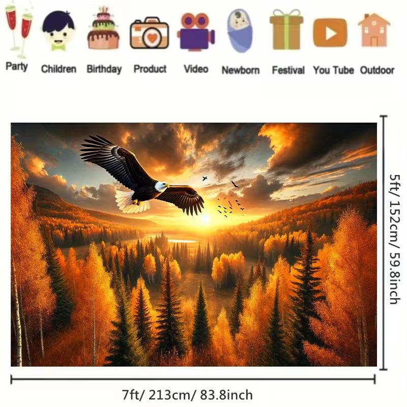 

2D Autumn Eagle Tapestry, Majestic Eagle Over Golden Forest at Sunset Wall Decor 47.2x31.5inch/120*80cm