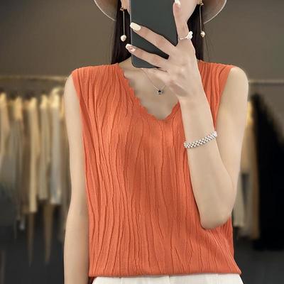 Women Tank Sleeveless Summer T-shirt Knit Top Basic Vest Female V-neck