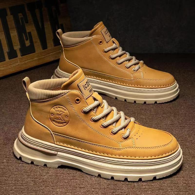 Men's Martin Boots: Retro British High-Top Leather Shoes for Autumn – Trendy, Thick-Soled Casual Work Boots.