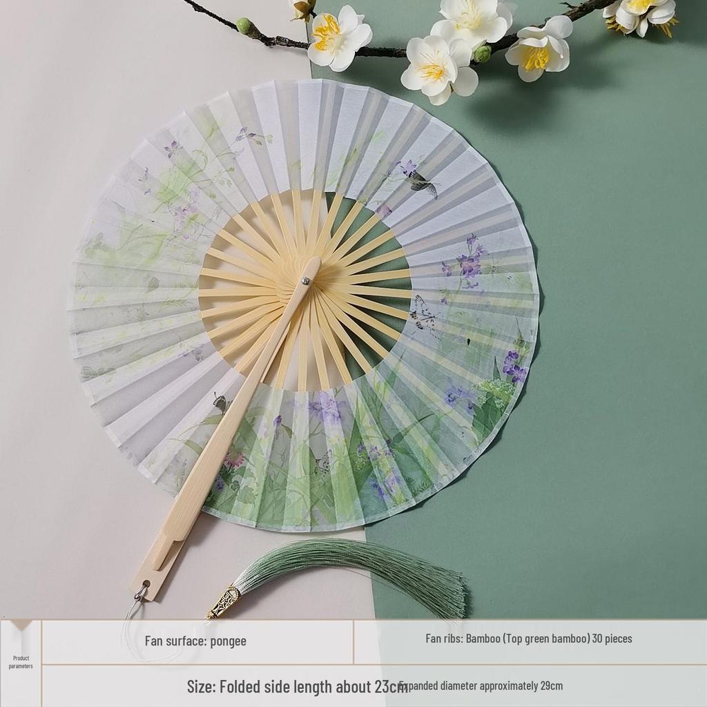 Portable Handheld Folding Round Fan: Ancient Style Dance Fan for Hanfu & Cheongsam Catwalk - Perfect for a Cool Summer