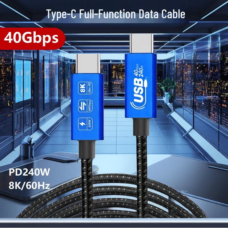 USB4 Thunderbolt 4 Cable: 40Gbps Transfer, 240W Fast Charge, 8K60Hz Display Support, Type-C