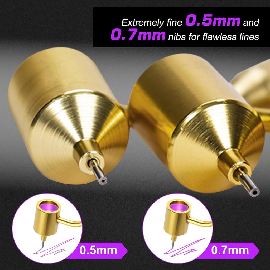 2Pcs Fine Line Fluid Writer Paint Applicator Pens with 0.5mm and 0.7mm Stem Tips for Wells, Drawing, Lettering Precision Automotive Paint Touch Up