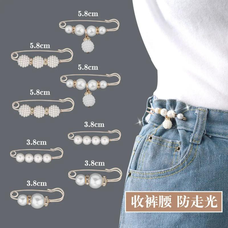 53pcs/20/8/6/1 New Pearls Pin Brooch For Women Waist Tighting Clip Safety Pin Brooch Sweater Cardigan Buckle Brooches Jewelry Gift