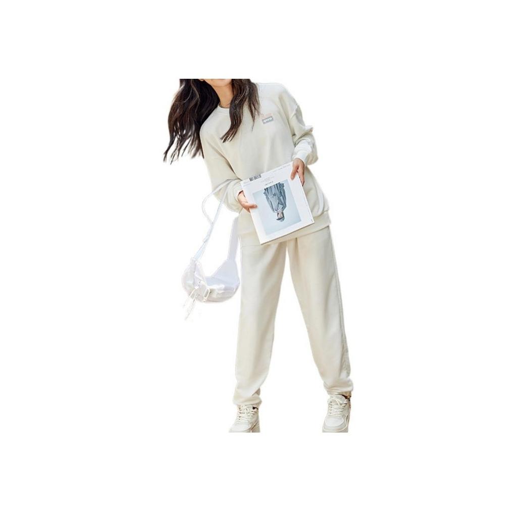 Anta Lifestyle Series FW22 Back Letter Graffiti Print Loose Pullover Round Neck Long Sleeve Sweatshirt Women Sweatshirt White 162238714-1