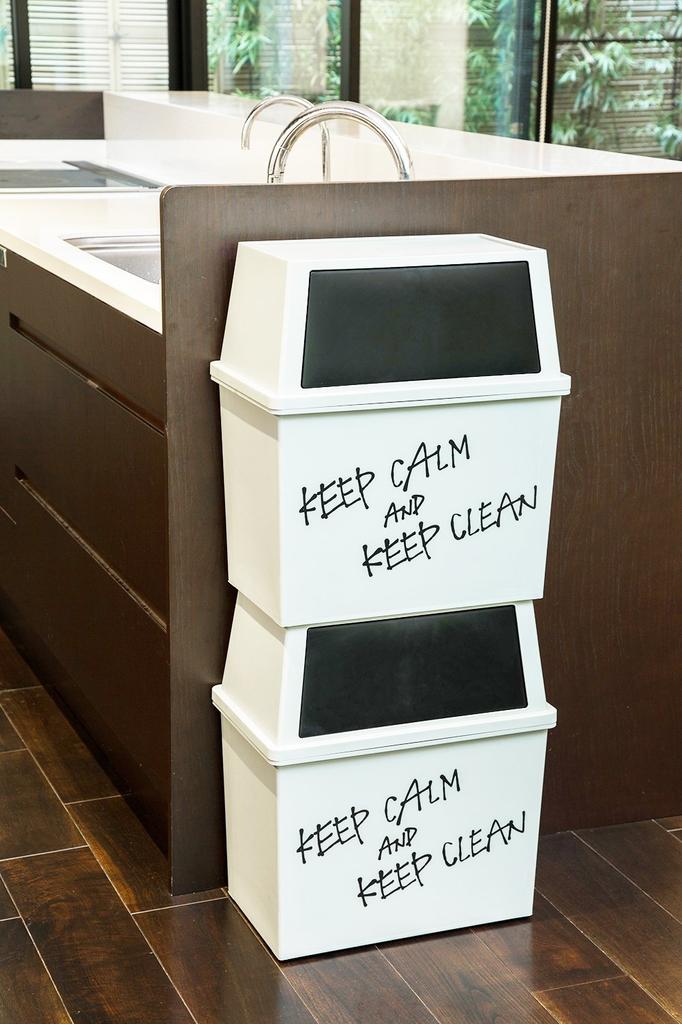 Heiwa Kogyo Stacking Trash Can Wide 30L Black