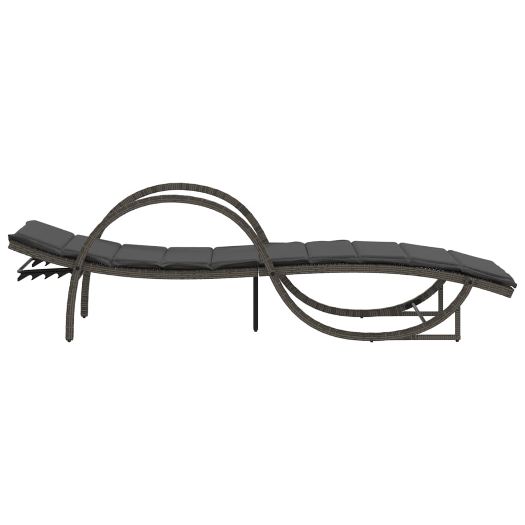 Grey Sun Lounger with Cushion 60x199x42 Cm Poly Rattan