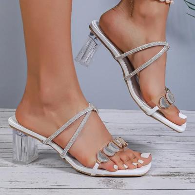 Damen Hausschuhe 2024 Mode Hohe Absätze Einfarbig Bequem Temperament Vielseitig Jelly High Heels Römische Kristall High Heels