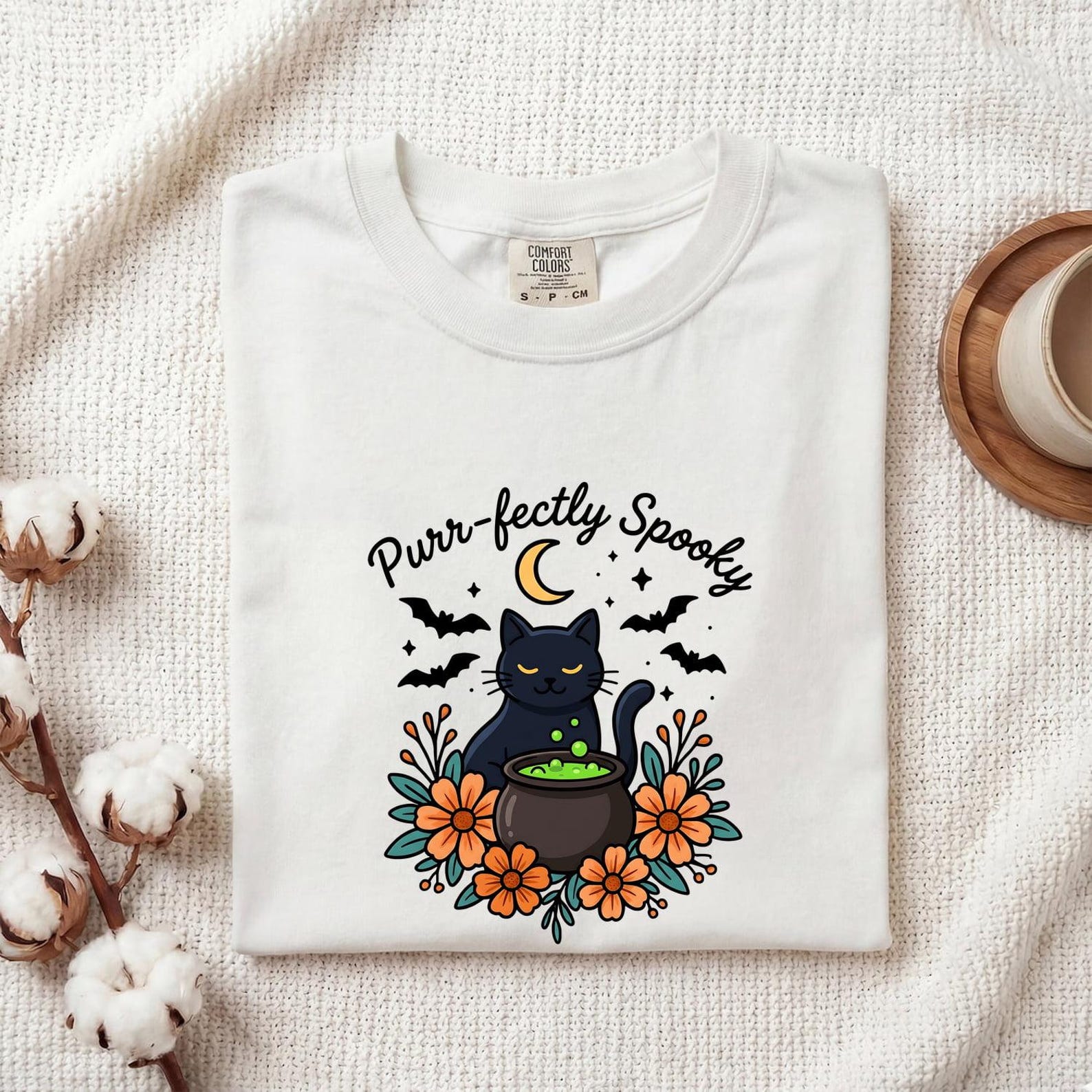 Black Cat Cauldron Shirt Animals & Flowers Fright Gift Women Playful Tee Witchy Cauldron T-Shirt Pet Fan Whimsical Tshirt Horror Graphic 3XL