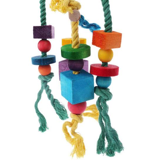 Bunter Holzständer Bar Block Seil Papagei Kletter Biss Schaukel Käfig Vogel Haustier Spielzeug