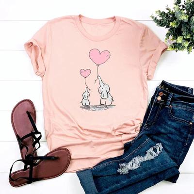 Style Lovely Elephant Tee Top Fashion 90s Sweet Trend T Shirt Clothing Casual Short Sleeve Women Print Lady Female Graphic T-shirt