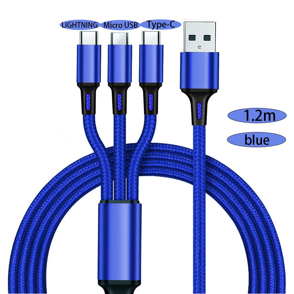 1PC 3 In 1 USB Charger Fast Charging Cable TypeC Micro LIGHTNING Multi Charger Cable for Huawei Nylon Braided Cord
