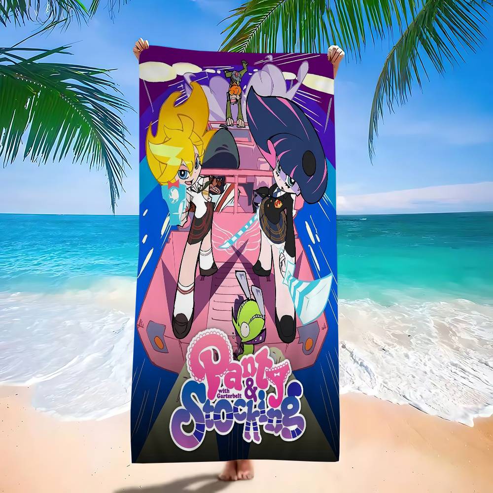 Anime P-Panty And Stocking Microfiber Blanket Quick Drying Beach Towels Oversized Printing Super Absorbent Pool Towel Blanket