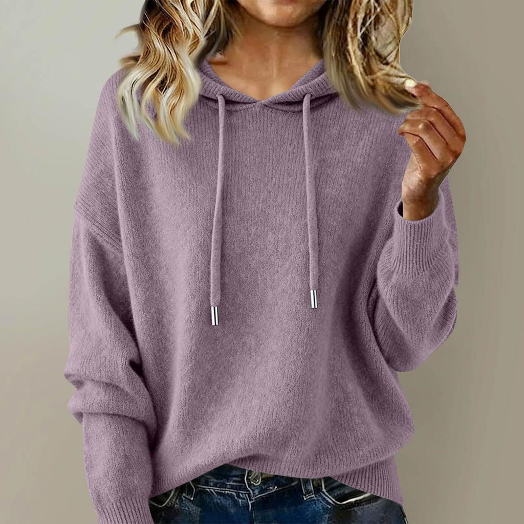 Damenmode Langärmliger Einfarbiger Locker Geschnittener Weicher Kapuzenpullover mit Kordelzug