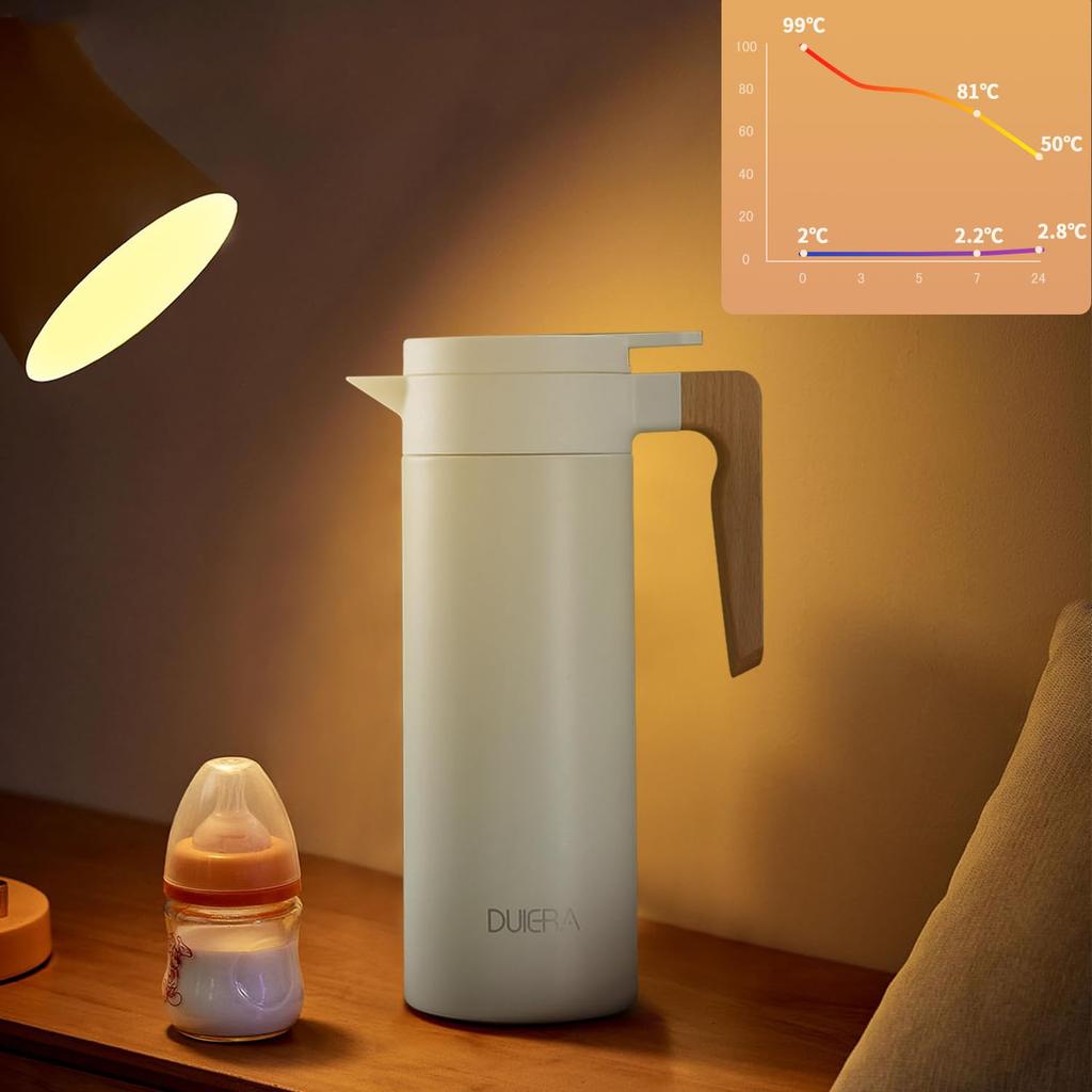 DUIERA Liter Thermos Pot Insulated Cold Pot 1500ml Pot Stylish Pot Stainless Steel Teapot Cold Insulated Teapot Tabletop Pot with Wooden Handle and