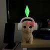 3D Printed Cat Figurine With Headphones & Plumbob Decor-Cute Geometric Kitten Statue,Home Desk Decor,Kawaii Room Accents Gift