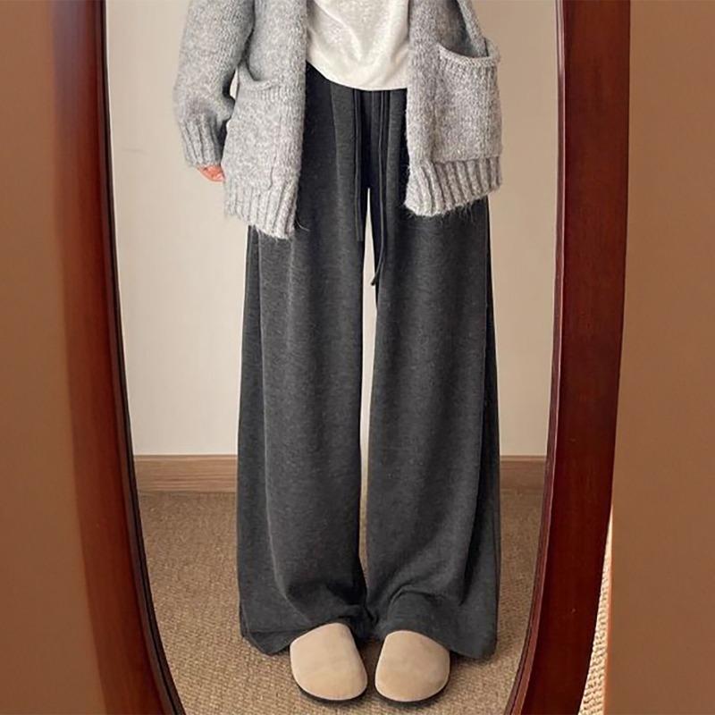Gray glutinous rice pants women's new small autumn lazy and loose soft waxy drape narrow wide-leg pants
