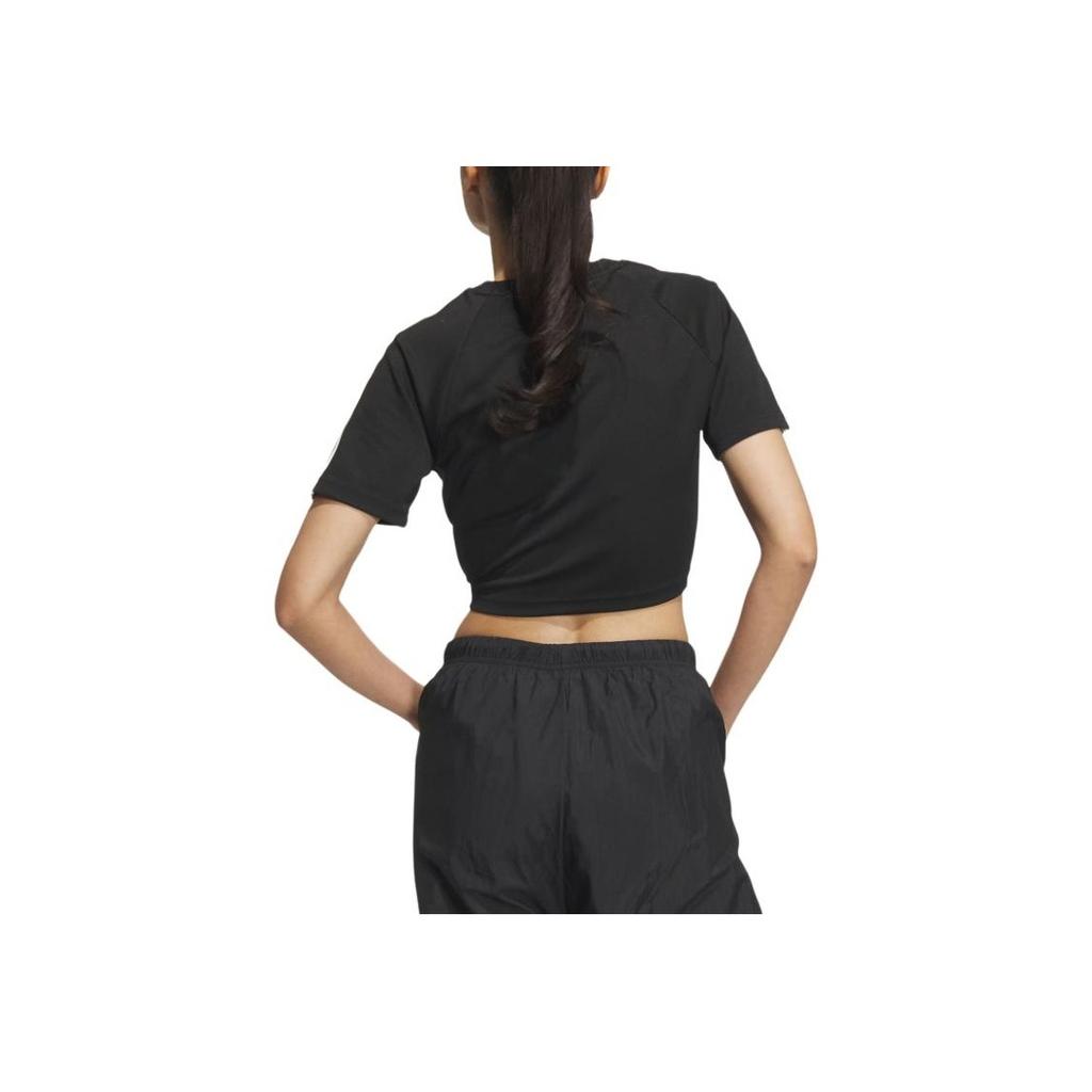 Adidas Originals Baby Tee Soft Comfortable Short Sports Round Neck Short Sleeve Raglan T-Shirt Women Tops Black JD3284