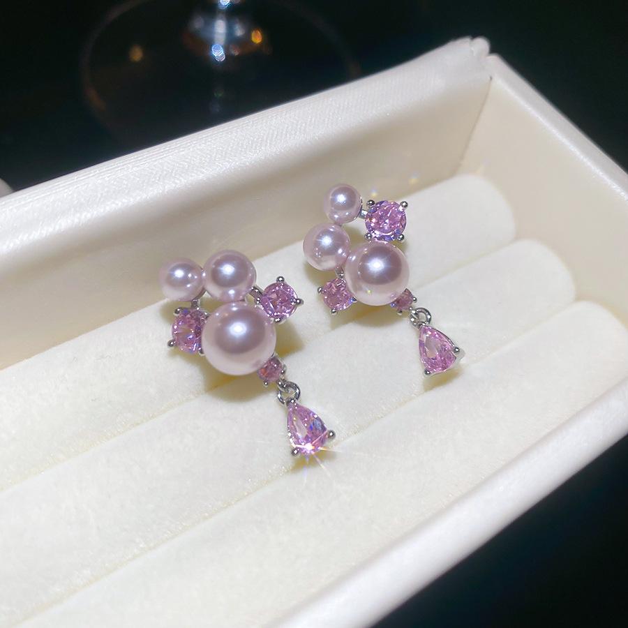Zircon Round Pearl Earrings Elegant Minimalist Luxury Women Ear Jewelry