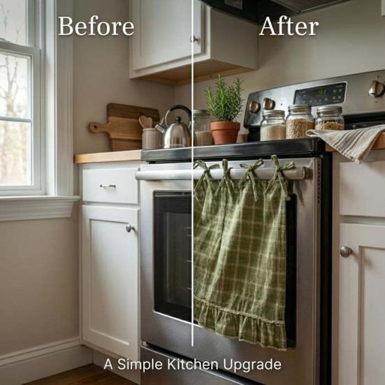Oven Skirt Handmade Farmhouse Oven Cover with Ruffle Trim under Stove Easy Installation Oven Hideaway Curtain Kitchen Decor