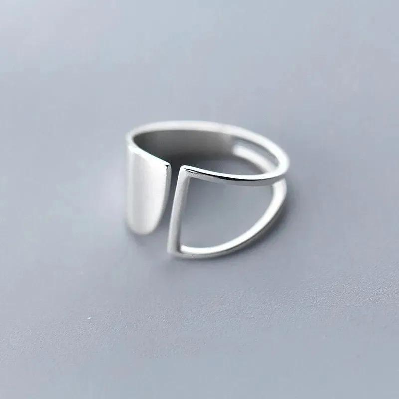 Silver Simple Punk Hollow Rings for Women Geometric Fashion Open Adjustable Handmade Party Jewelry Gift Allergy Engagement Ring
