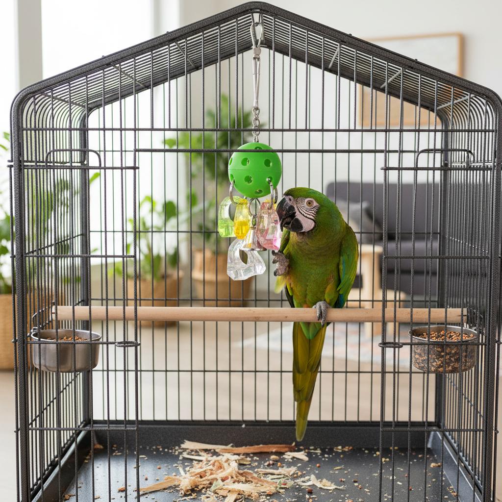 Parrot Chew Toy with Acrylic Spinning Ball_Chain Bird Cage Hanging Toy with Hook for Small Medium Birds