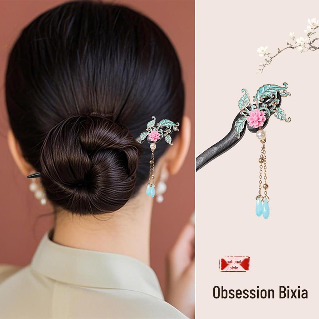 Ancient Style Tassel Hairpin - Imitation Ebony Wood, Hanfu Accessories, Chinese Jewelry for Women