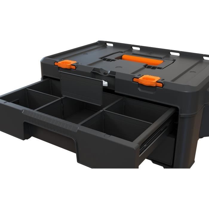 Rangement 2 tiroirs - WORX BY KETER - STACK N ROLL - 48 x 33 x 23 cm - Noir