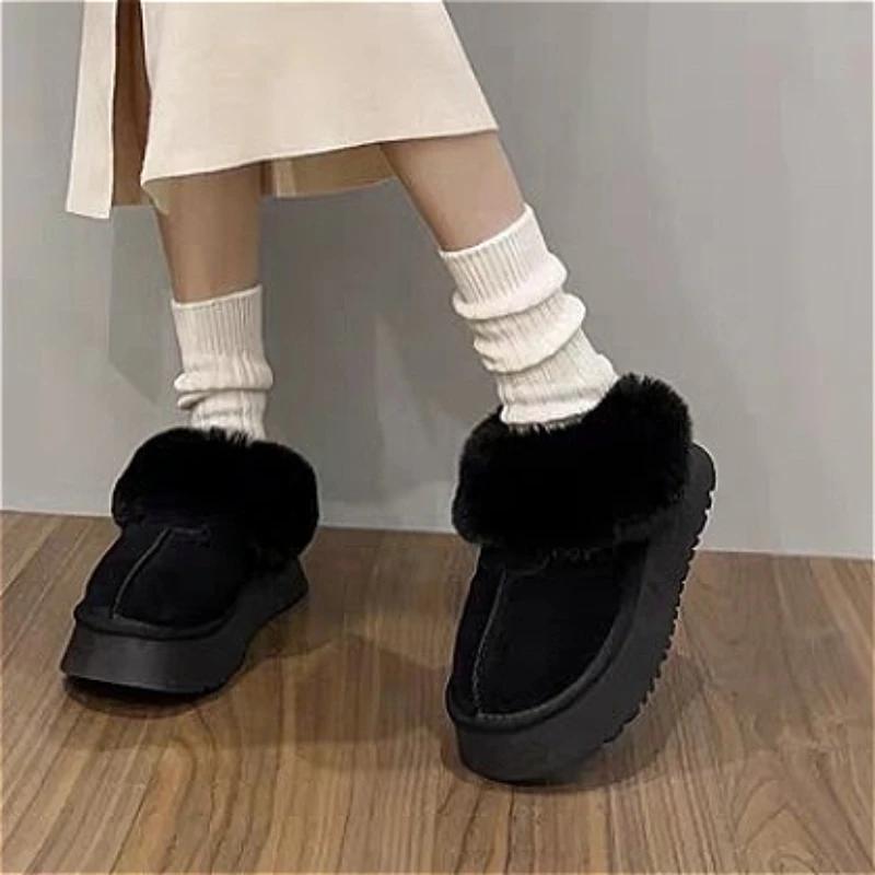 

Женские тапочки 2024 года, продажа, новый меховой дизайн, классические зимние теплые туфли Botas Mujer для дома, на толстой подошве, удобные, с открытым носком, из хлопка 35 чёрный
