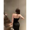 One-Shoulder Halter Neck French Suspender Dress - Women's Summer Hip-Wrapped Slit Midi Skirt, Elegant and Chic.