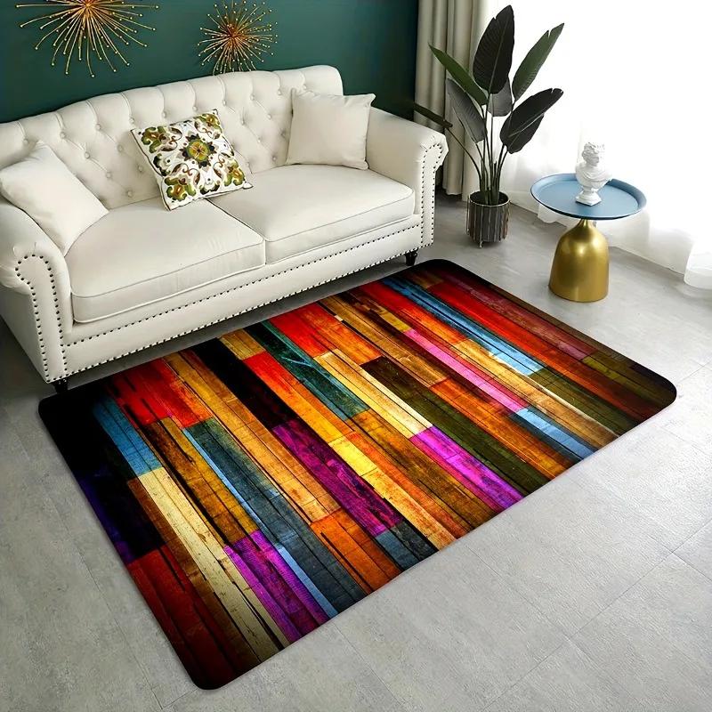 1pc 3D Wooden Striped Rug for Living Room Bedroom Floor Welcome Doormats Carpets Rugs for Home Kitchen Bathroom Mat Decoration