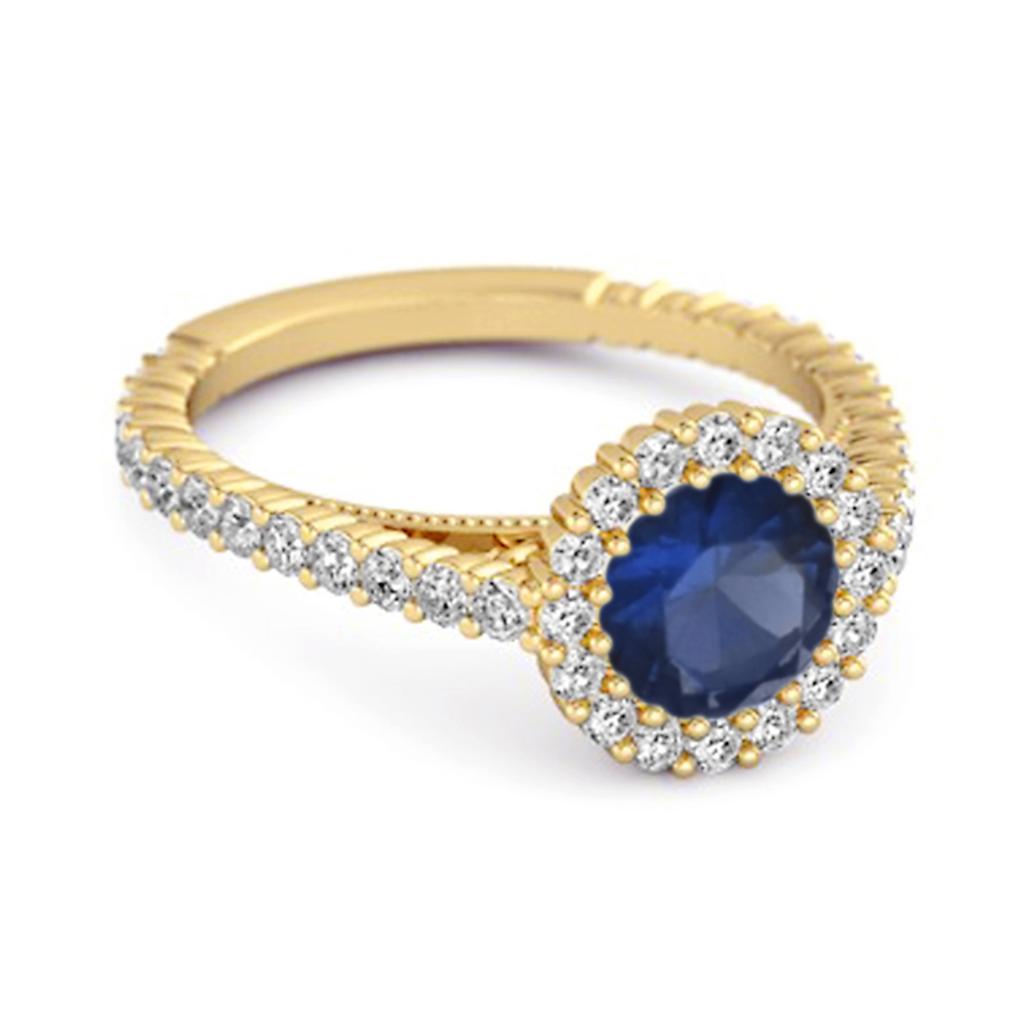 Blauer Saphir Halo Akzente Ring - 925 Sterling Silber Gold Vermeil