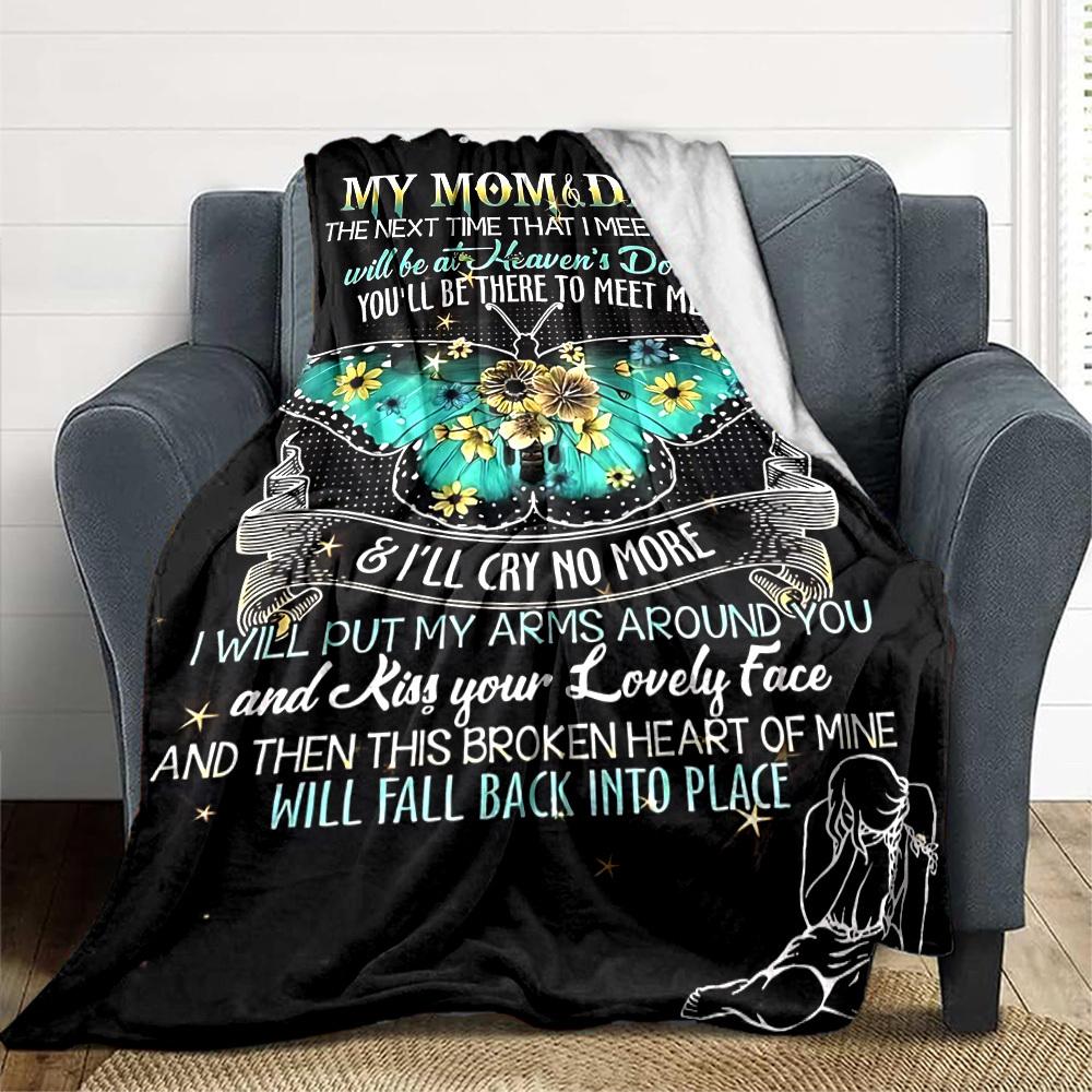 1pc Mom & Dad Memorial Quote Blanket - Perfect Gift for Birthdays, Christmas & Halloween- Soft, Warm & Versatile Yy250909101