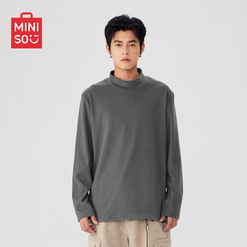 MINISO Men's Fleece-Lined Half-High Neck Long Sleeve Tee