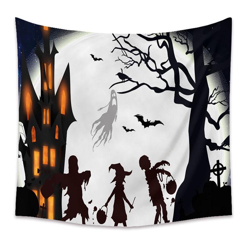 American Halloween Printed Tapestry Horrible Cartoon Pattern Hanging Cloth for Living Room Pumpkin Bat Wall Carpet Decoration