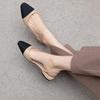 French Chunky Heel Color Block Backless Open Toe Sandals, Size 44, Women's Flats In Little Xiang Style.