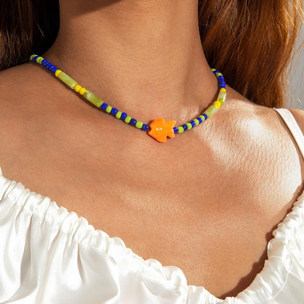 JMXD-Bohemian Seed Pearl Choker, Dopamine Colorful Beach Necklace, Adjustable Layered Pendant Jewelry, Y2K Coastal Vacation Necklace,