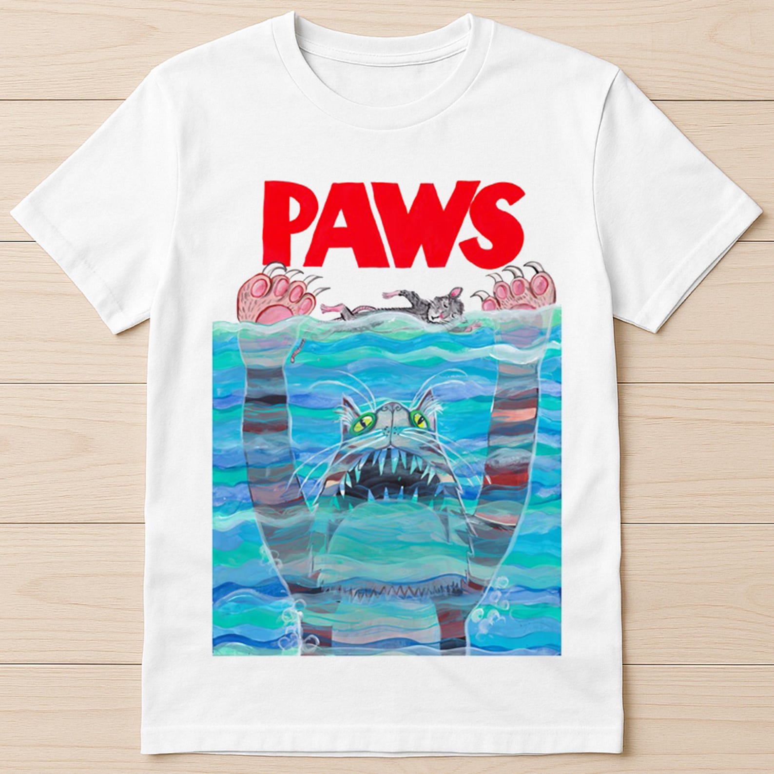 Paws Jaws Parody Cat Kitten Kitty Mice Mouse Rat Funny Gift Tee T-Shirt 2976 2XL