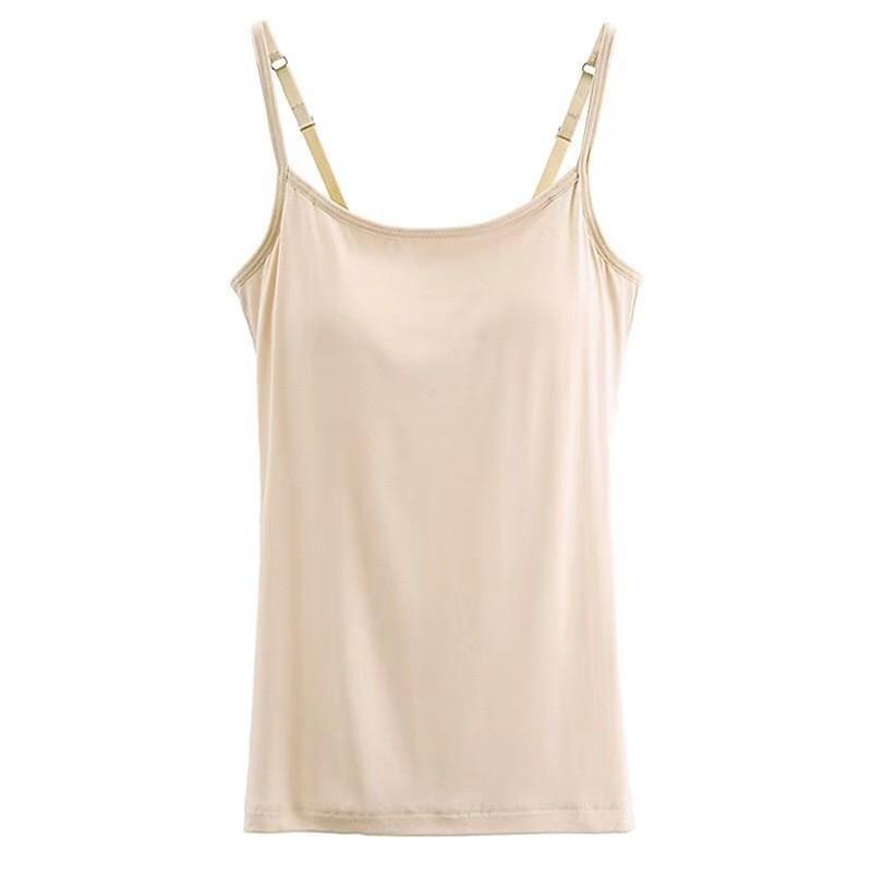 Women's Modal Spaghetti Strap Tank Top with Built-in Bra Pad and Wireless Cups