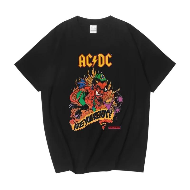 European and American Heavy Metal Rock AC DC Band Dark Hiphop Shortsleeved Tshirt Parentchild Clothing Trendy Loose Clothes
