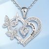 Female Crystal White Purple Zircon Stone Heart Butterfly Pendant Necklace Vintage Silver Color Wedding Jewelry For Women