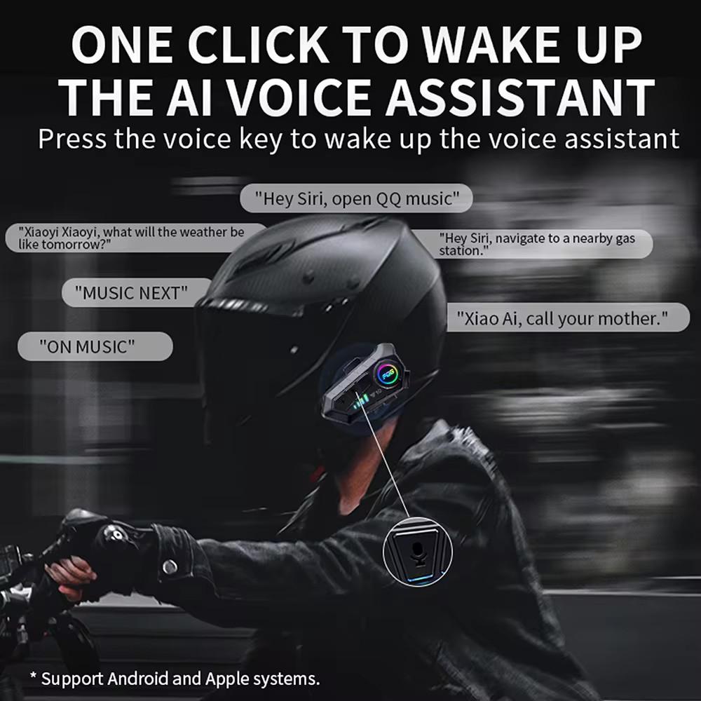 Motorcycle Helmet Headset Bluetooth 5.3 Intercom Headset Wireless Interphone Intercomunicador Waterproof Noise Reduction Voice Control Handsfree