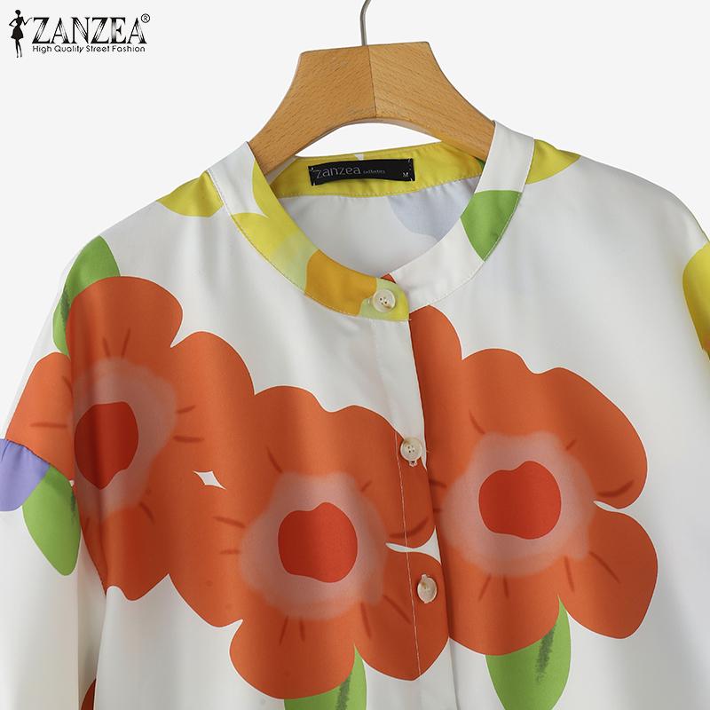 ZANZEA Women Casual Round Neck 3/4 Sleeve Summer Loose Print Blouse