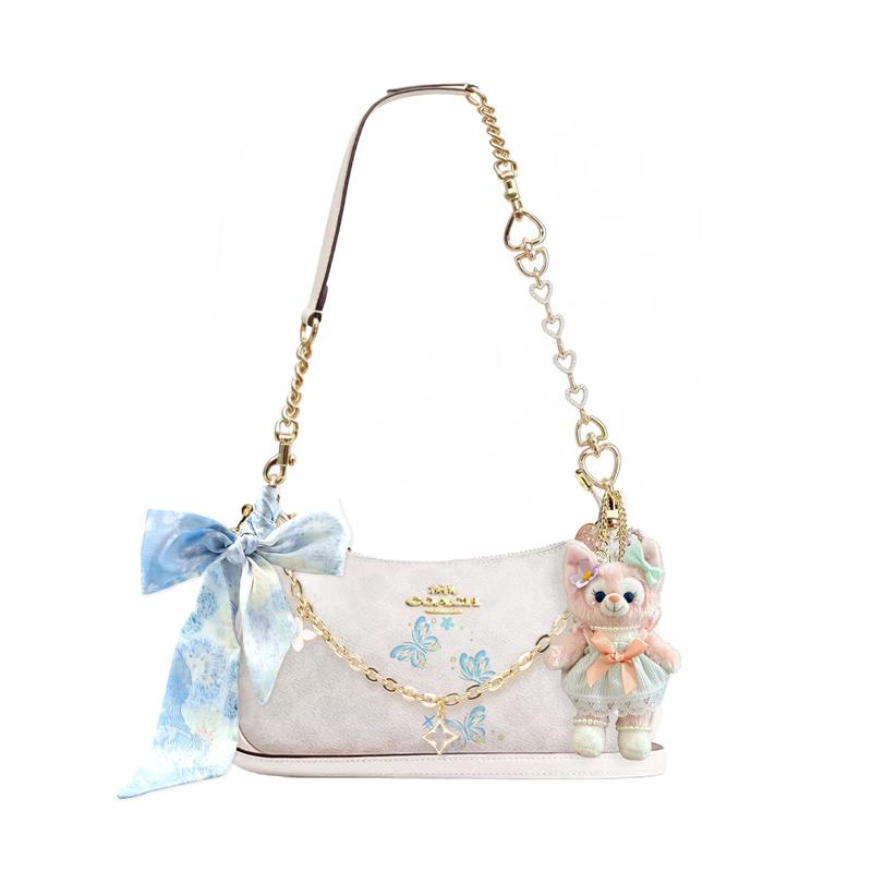 

COACH shoulder bag [Customized bag] Teri 25 brand micro-label detachable strap bow silk scarf extension chain printed artificial Suxinren basic style білий