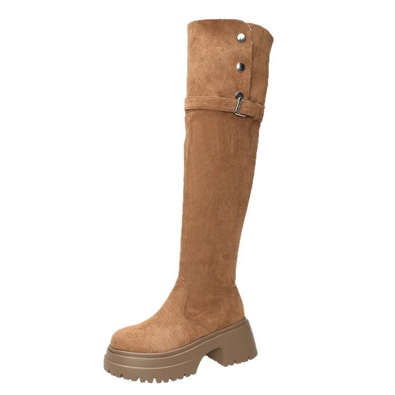 Thick heels and thick soles wear rad over the knee long boots high boots autumn and winter big tube circumference two folds new beautiful woman black