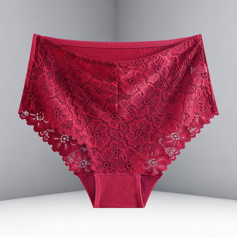 

FINETOO Women Luxury Floral Embroidery Underwear Sexy High Waist Breathable Lace Patchwork Panties Female Summer Hollow Lingerie XXL